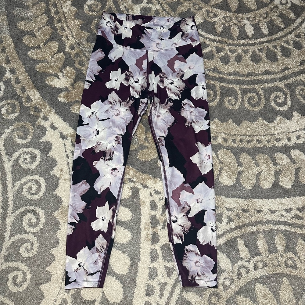 High Waisted Pants Women Purple/lilac Multicolor Flowers Used Missing Tag